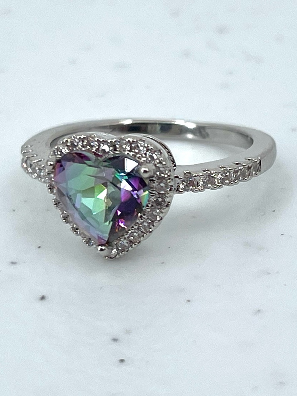 Fashion mystic topaz rainbow silver toned ring